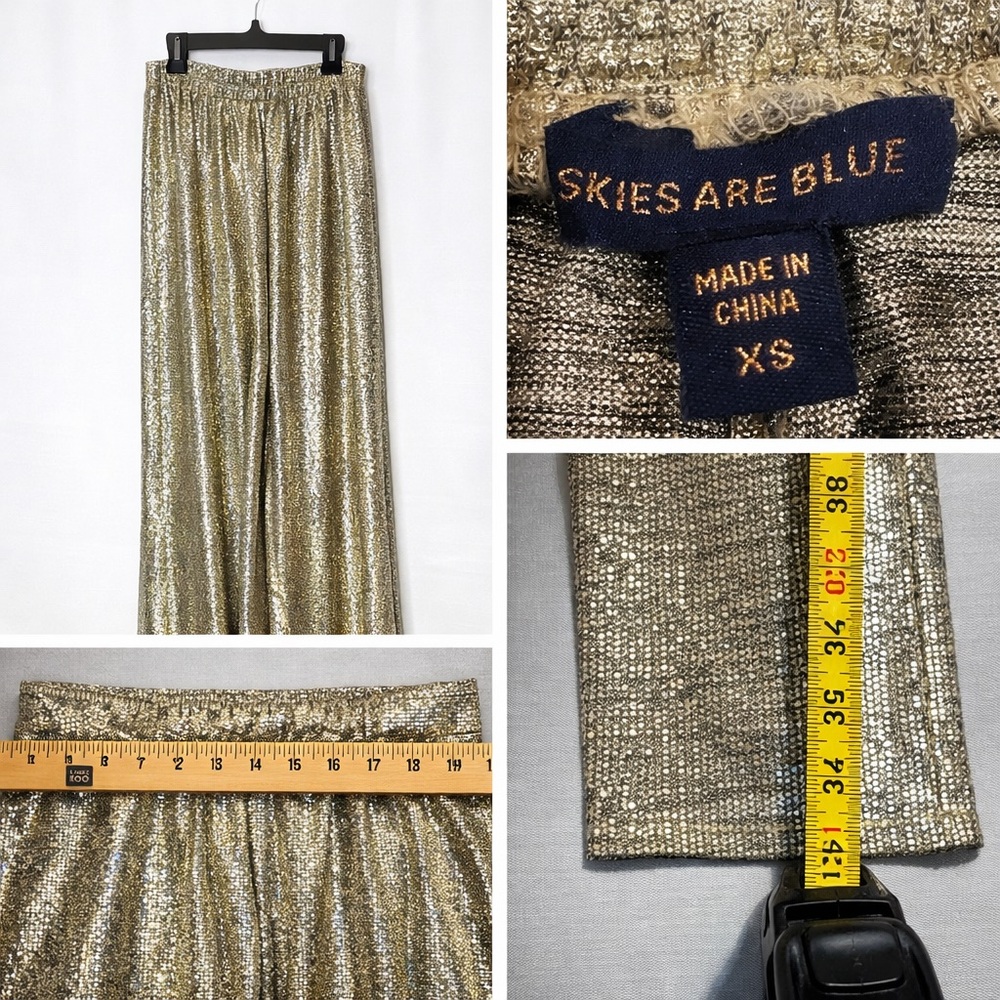 Skies Are Blue Shimmering Gold Trousers. Wide Leg. Sz XS